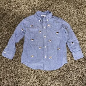 Janie and Jack Blue Button Down Shirt with Dog Embroidery